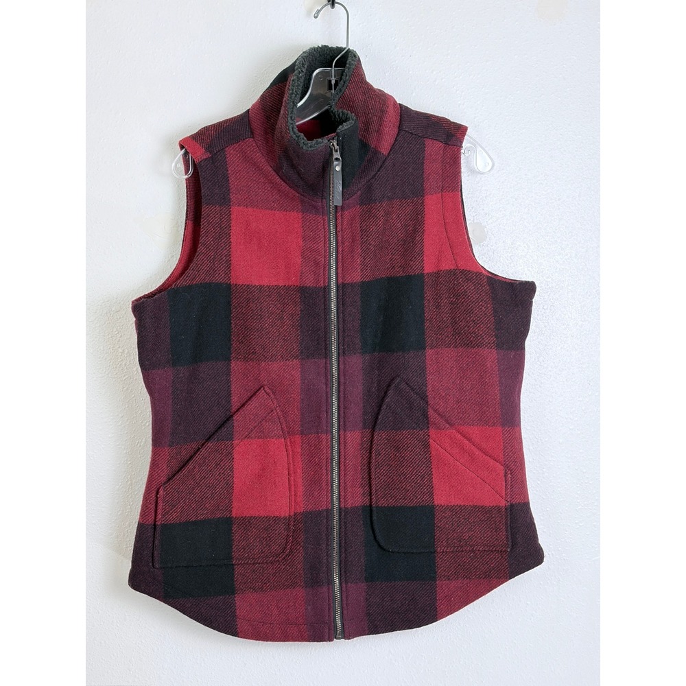 Woolrich Buffalo Plaid Wool Blend Zip Vest Red Black Women's L